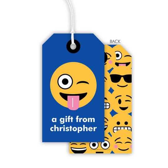 Blue Silly Emoji Hanging Gift Tags